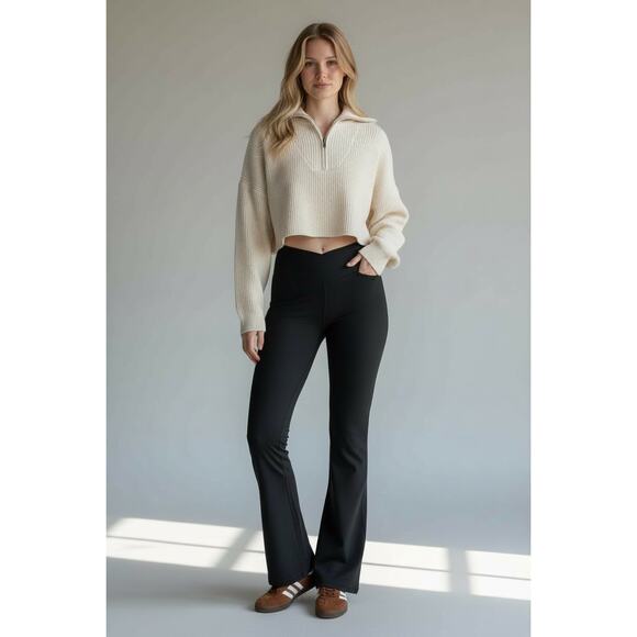 OFFLINE By Aerie Real Me High Waisted Crossover Rib Super Flare Legging XS Black - Picture 1 of 5